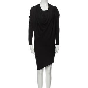 Carolyn Bassette style Helmut Lang Black Draped Cowl-Neck Long-Sleeve Dress